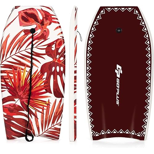 Goplus 41''/37''/33'' Lightweight Body Board for Beach, Surf Board with EPS Core, XPE Deck, HDPE Slick Bottom, Wrist Leash, Bodyboard for Kids Adults Surfing