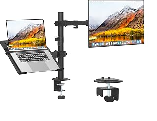 UPGRAVITY Monitor Laptop Mount Arm with Vented Tray - Fits 13-27" Monitors & 17" Laptops, 17.6lbs Capacity, Full Motion Adjustable Stand