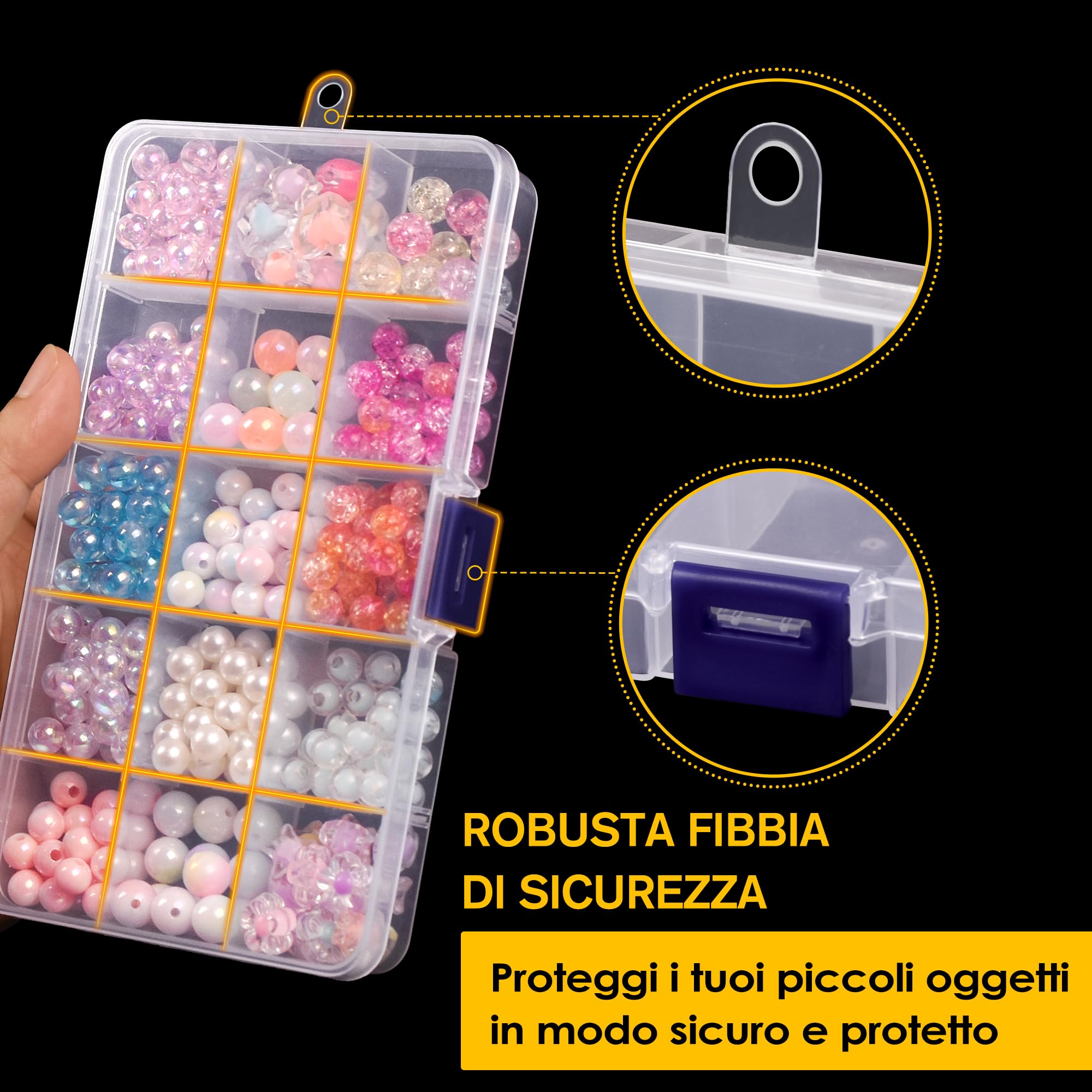 6 Scatole Portaoggetti Trasparenti Con Divisori Regolabili - 15 Scomparti Per Perline E Piccoli Oggetti, Con Adesivi