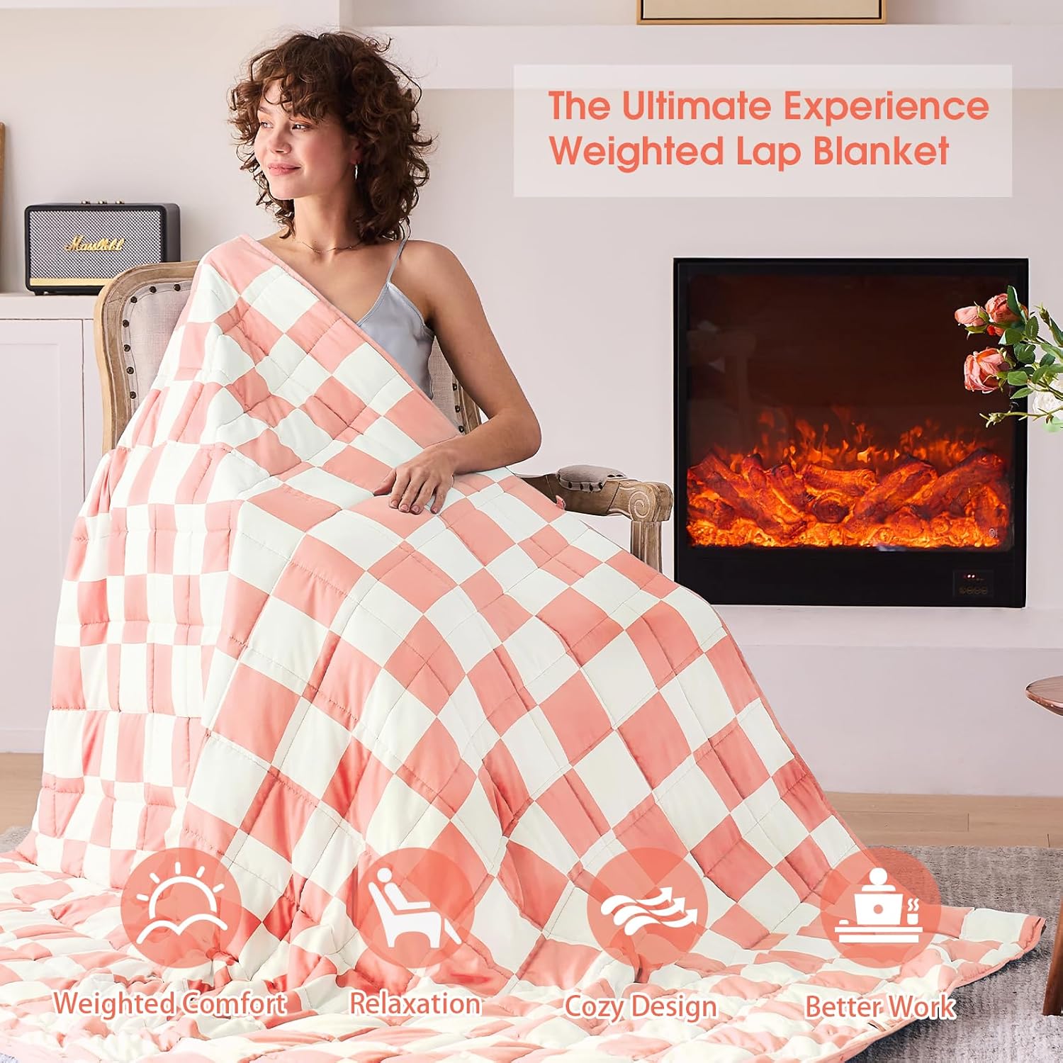 Pink Checkered Weighted Blanket for Adults 12lbs, 48"x72", Twin Full Size Cooling Plaid Heavy Throw Blanket for 110-130lbs, Microfiber Soft Thick Big Blankets Weighted Comforter Gift for Sleeping 48"x72"-12lbs Pink Checkered