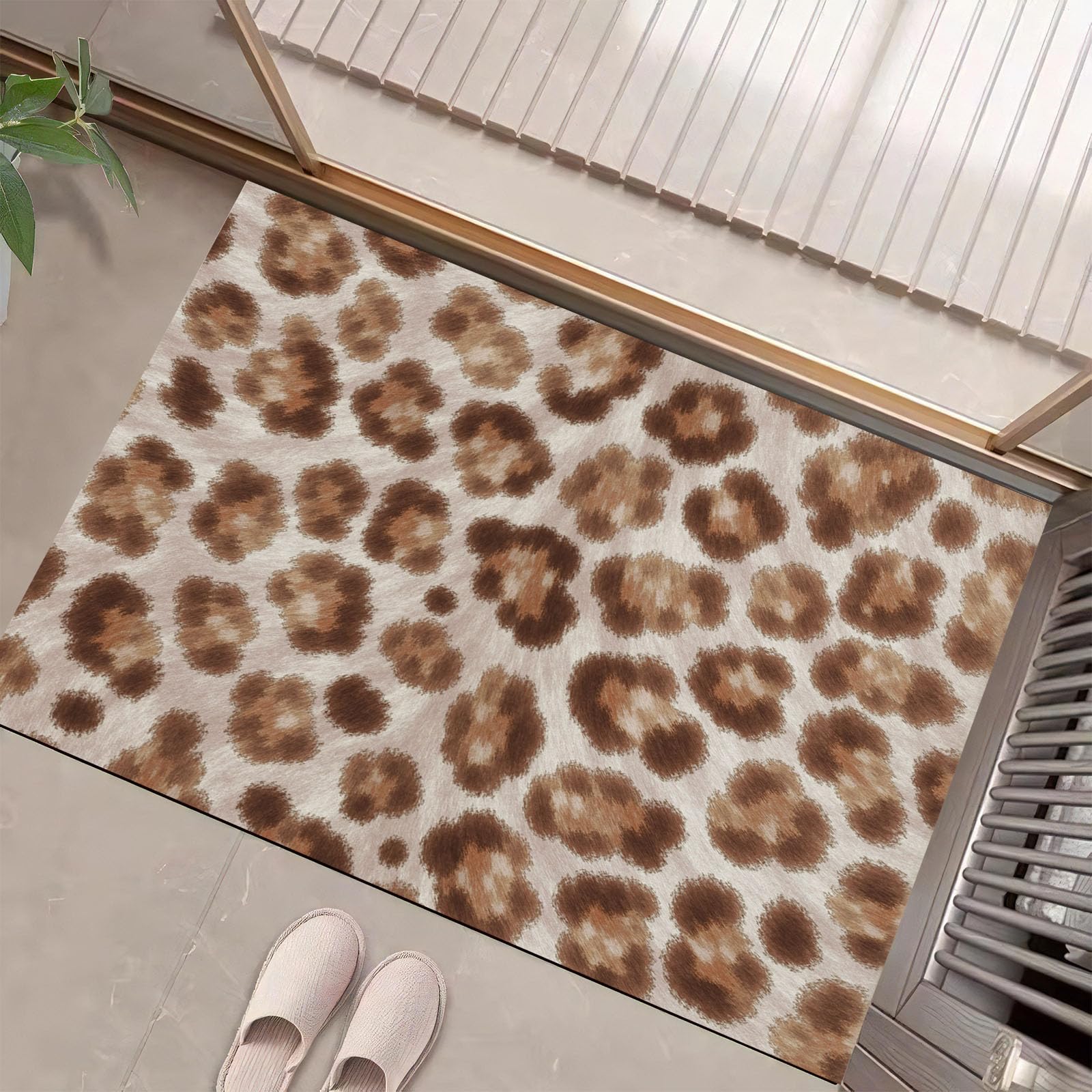 Paillasson lavable fini les portes bloquées, tapis d'entrée léopard antidérapant 60x90