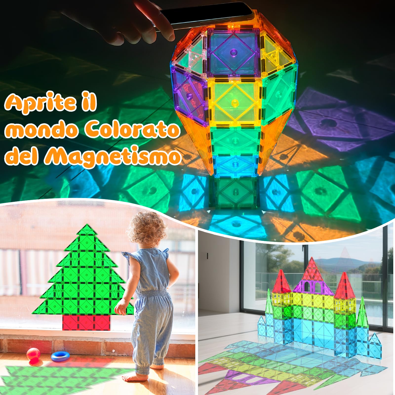 Zenzemwa 72 Pezzi Piastrelle Magnetiche Costruzioni Magnetiche per Bambini Giocattoli da costruzione, Giocattoli 3 4 5 6 7 Anni