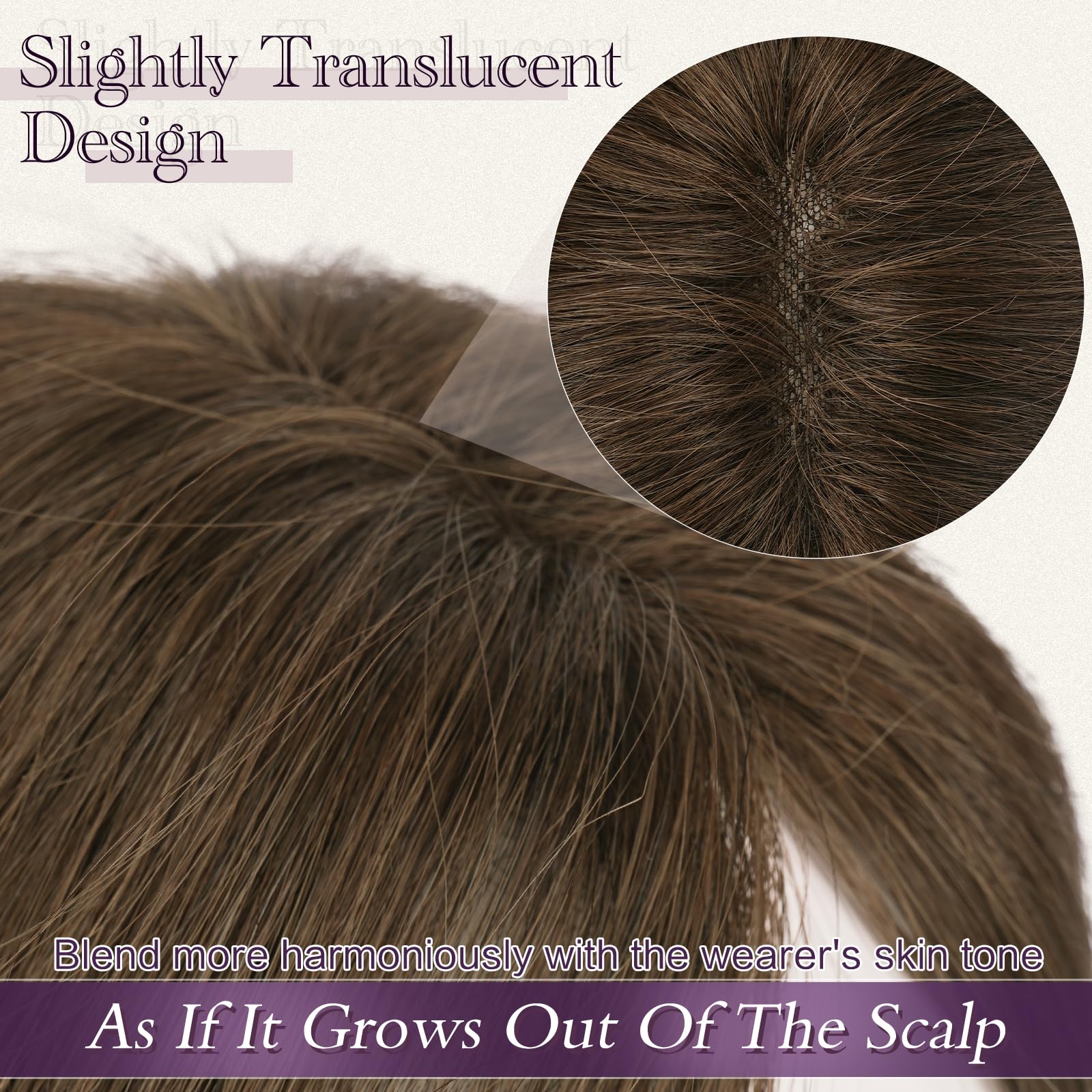 RUWISS Hair Toppers for Women Real Human Hair Lightweight Brown Clip in Hair Piece for Thinning Hair Fluffy Straight Hair Topper without Bangs - Image 4