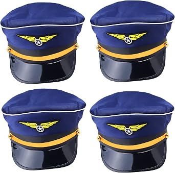 Yewong 4 Pieces Pilot Hat Pilot Costume Accessories for Adults and Teens Captain Halloween Party Cosplay Supplies