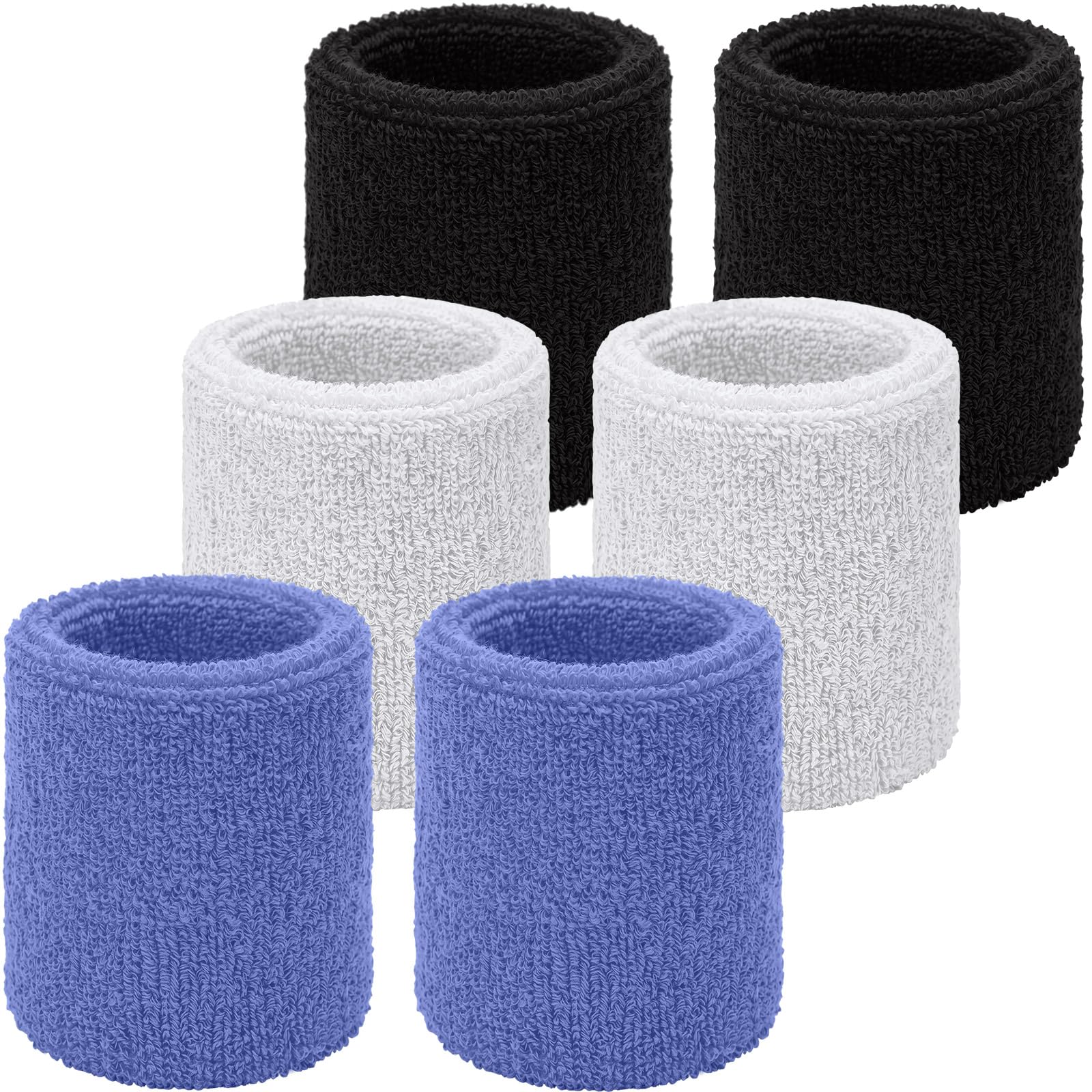 WILLBOND Sweat Band Wrist Tennis Wristband for Women Men Athletic Wrist Sweatbands Thick Cotton Cloth 80s Wristband for Basketball Tennis Football Running and Work(Black,White ,Lake Blue) — image 1