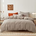 FANSTIVE Duvet Cover Set Queen Size, 100% Washed Cotton, Linen Like Super Soft and Breathable, 3 Pieces Olive Green Bedding Duvet Covers, Farmhouse Comforter Cover with Zipper Closure(No Comforter)