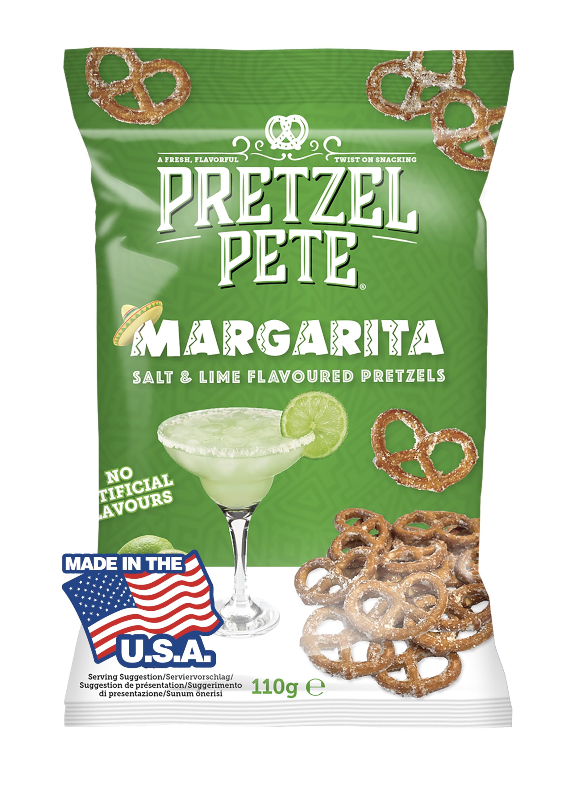 Pretzel Pete Margarita Pretzel Snack (8x 110g), Limettig-salzige Brezelstücke inspiriert vom Margarita-Cocktail, Made in USA