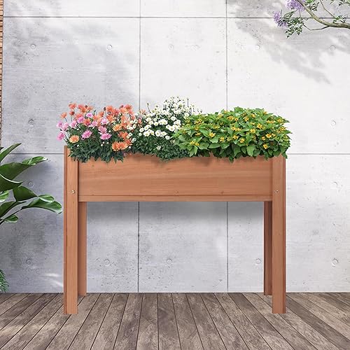 Miniatura 56 de Cama de jardín elevada de 31 x 16 x 31 pulgadas con patas, maceta de madera elevada para plantas al aire libre, flores, frutas, verduras y hierbas