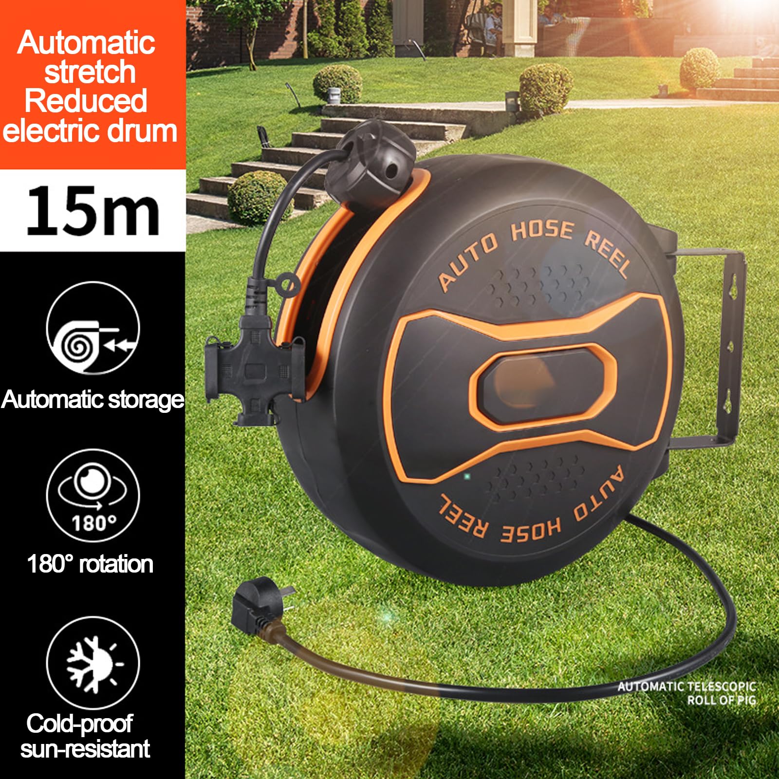 Cable De Extensión Retráctil, 15+1 M Cabecillo De Cable De Extensión Mural De La Pared, Bloqueo Y Rebobinado De 180 °, Plomo De Extensión De Jardín De Servicio Pesado, para Reparación De Belleza del