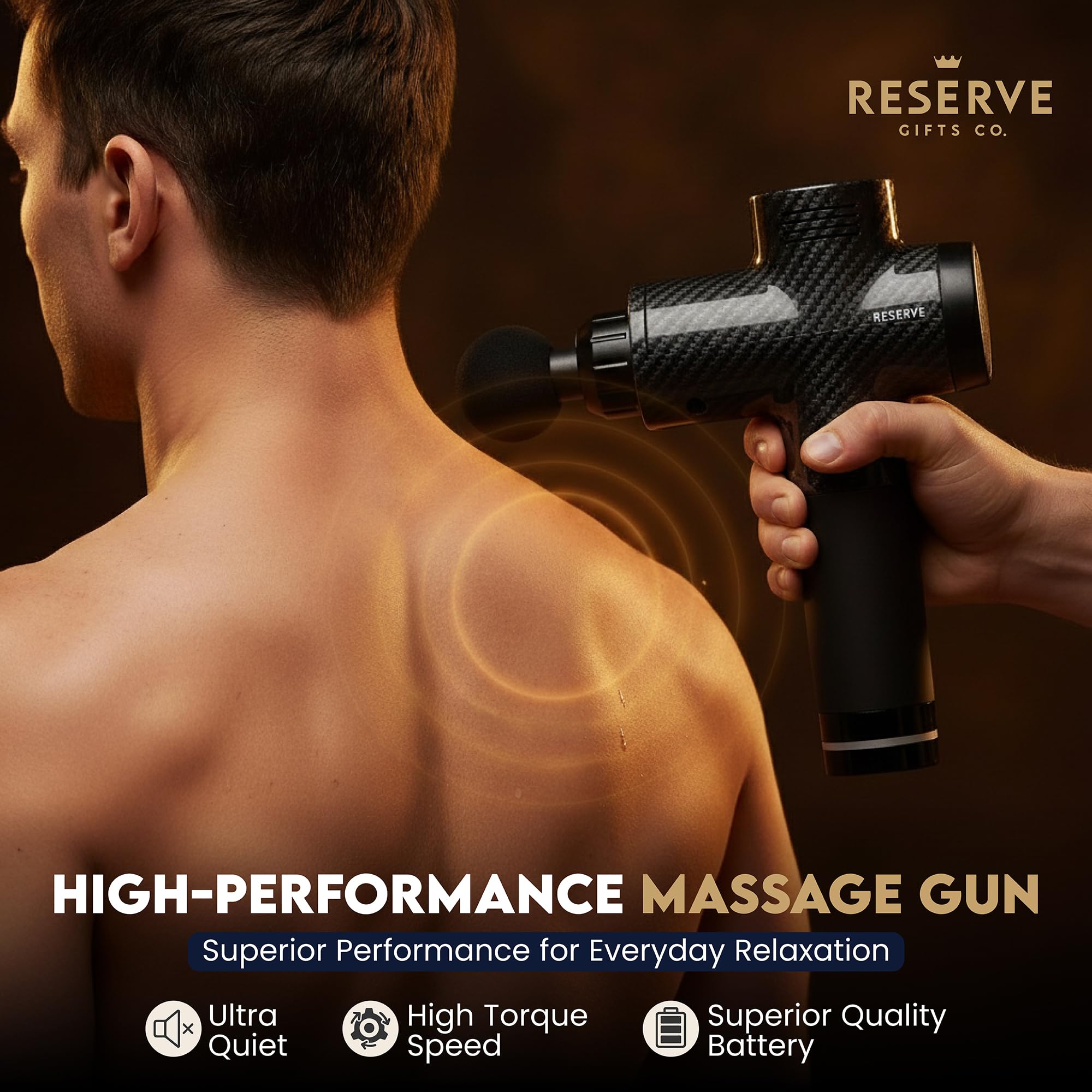 Pistolet de massage cadeau avec étui de transport – Masseur de tissus profonds pour soulager la douleur avec 6 têtes de relaxation à percussion – Moteur silencieux sans balais, pour