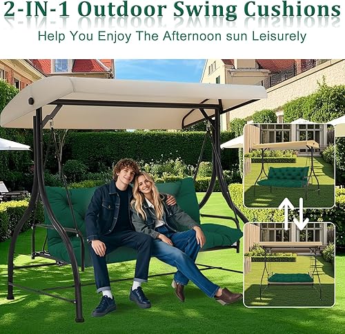 Miniatura 4 de Cojines de repuesto para columpio de porche al aire libre, impermeables, gruesos, de 4 pulgadas, con lazos para jardín, patio, porche, muebles,