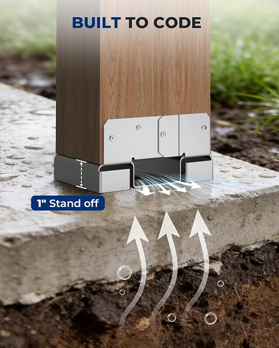 10 pcs Nominal 4x6 Heavy Duty Post Base for Concrete, Adjustable Galvanized Steel Deck Post Bracket, Post Anchor with 1-inch Standoff for Deck/Patio/Pergola