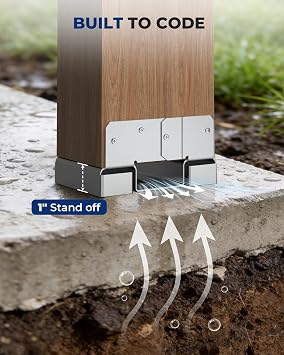 10 pcs Nominal 4x6 Heavy Duty Post Base for Concrete, Adjustable Galvanized Steel Deck Post Bracket, Post Anchor with 1-inch Standoff for Deck/Patio/Pergola