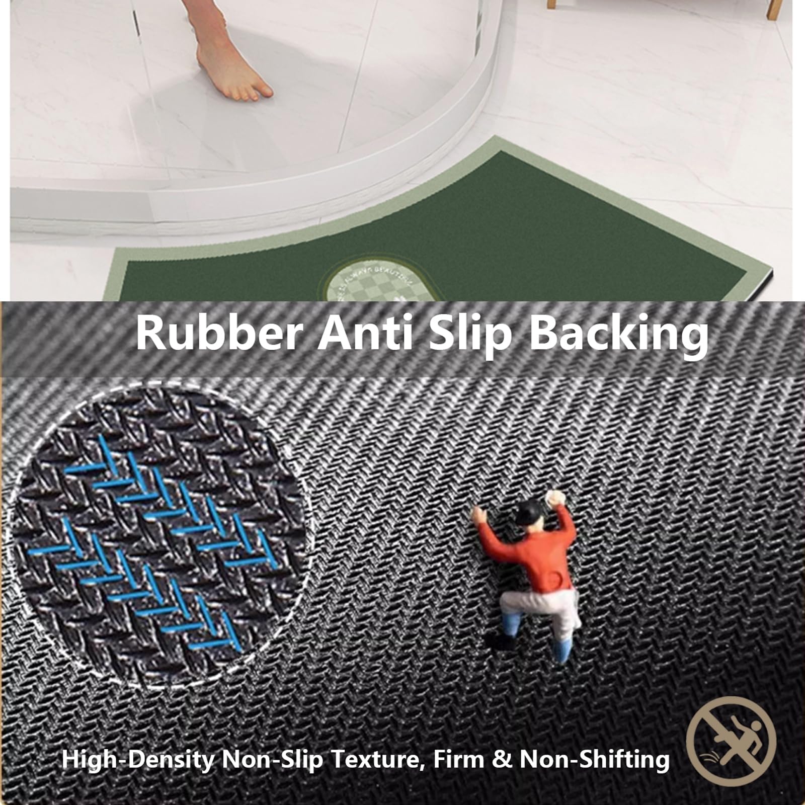 Tapis De Douche Angle Demi-lune - Absorbant, Séchage Rapide, Antidérapant - 45x75 Cm - Idéal Salle De Bain - 10