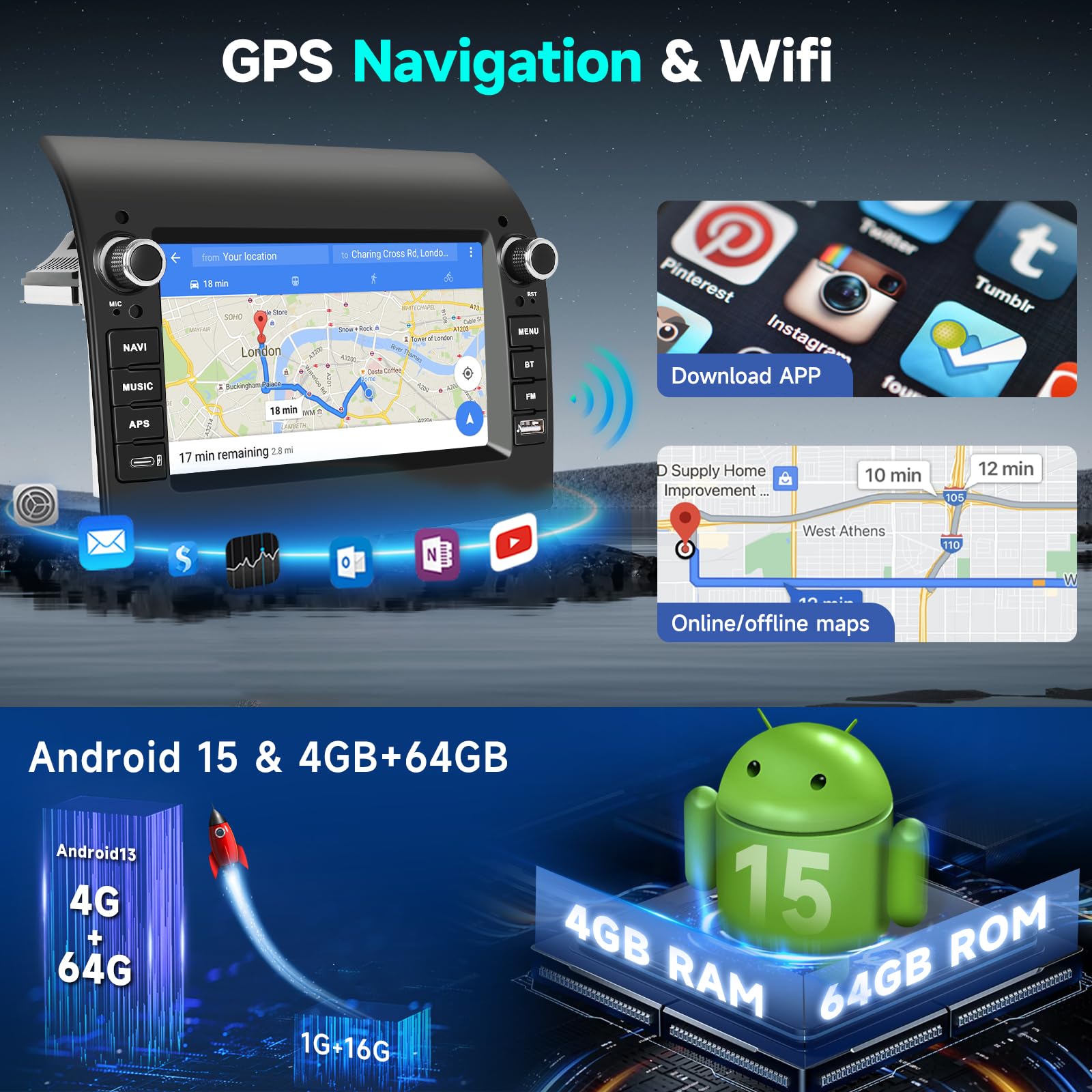 Hodozzy 4G+64G Android Autoradio für FIAT Ducato 2008-2015, Citroen Jumper/Peugeot Boxer 2011-2015 mit Wireless Carplay Android Auto, 7 Zoll Touchscreen 2 Din Radio Navi Bluetooth WiFi RDS Kamera