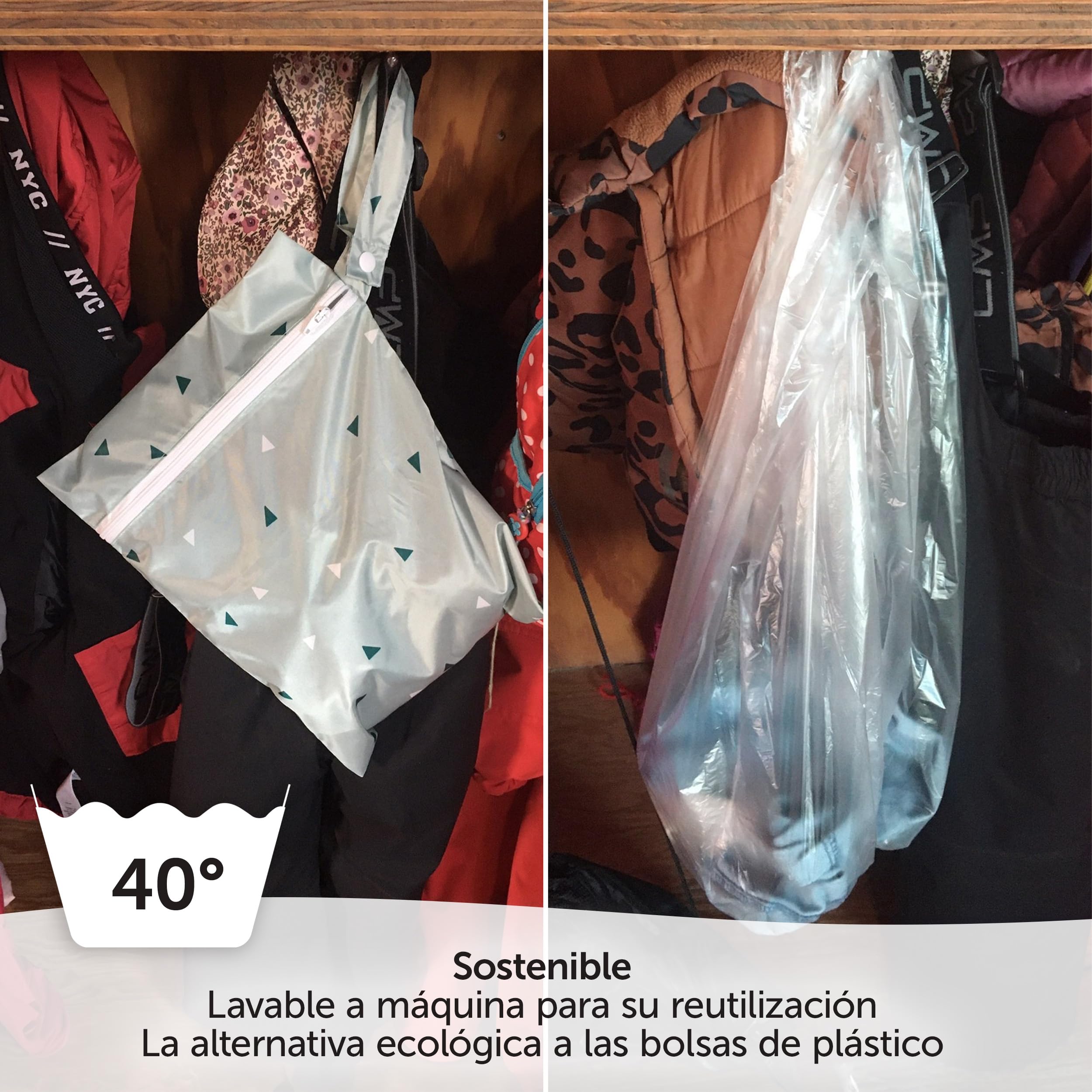Zambo Bolsa Pañales Bebe Repelente al Agua 3 Uds, Bolsa Muda Guarderia Certificadas Sin Sustancias Nocivas, Set de Bolsas de Tela con Cremallera 3 Tamaños - Verde