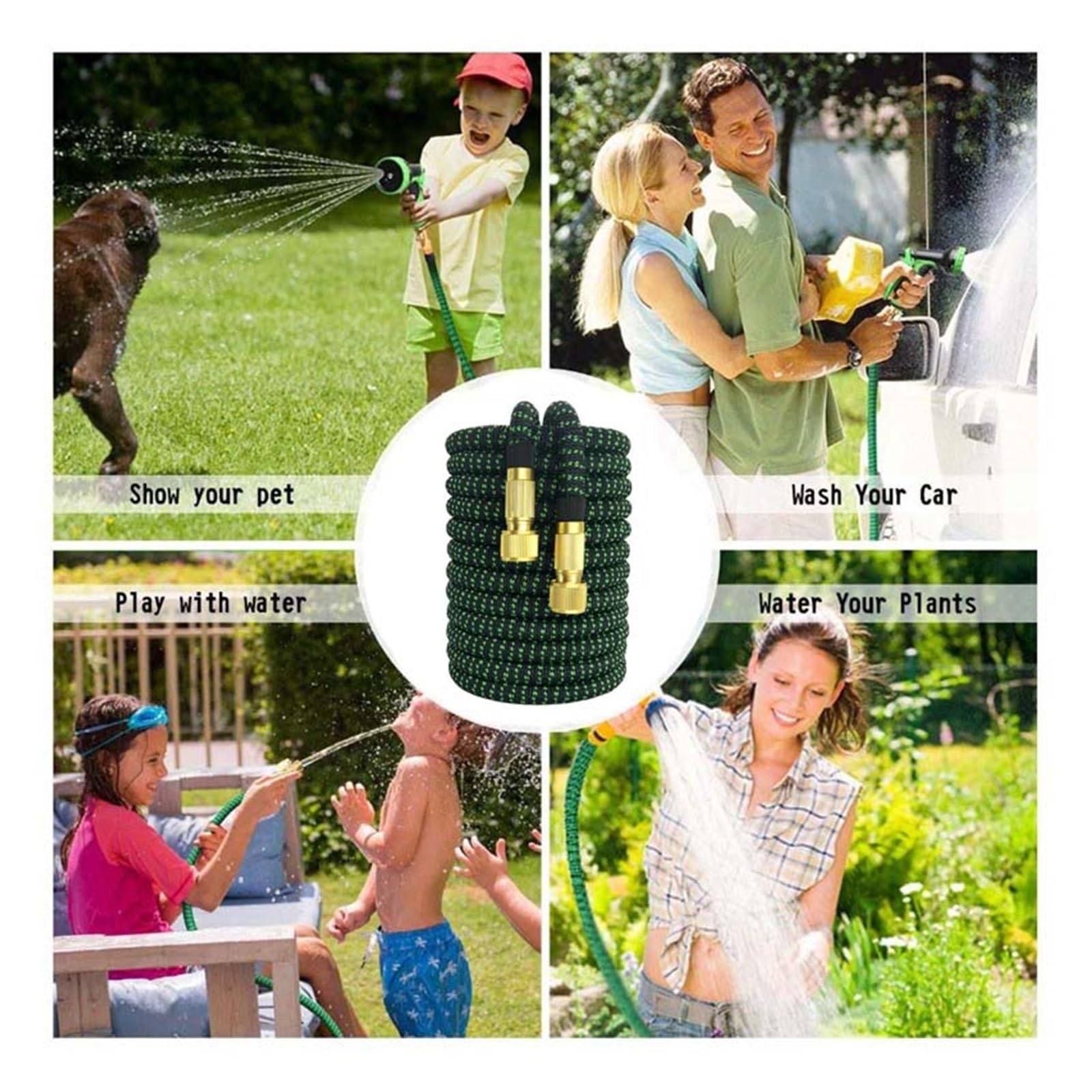 Pistolet d'arrosage avec embout multi-jets, Tuyau d'arrosage extensible 3x, 25-150 pieds, noir et vert, avec pulvérisation haute pression(Hose,1-25FT-7.5M)