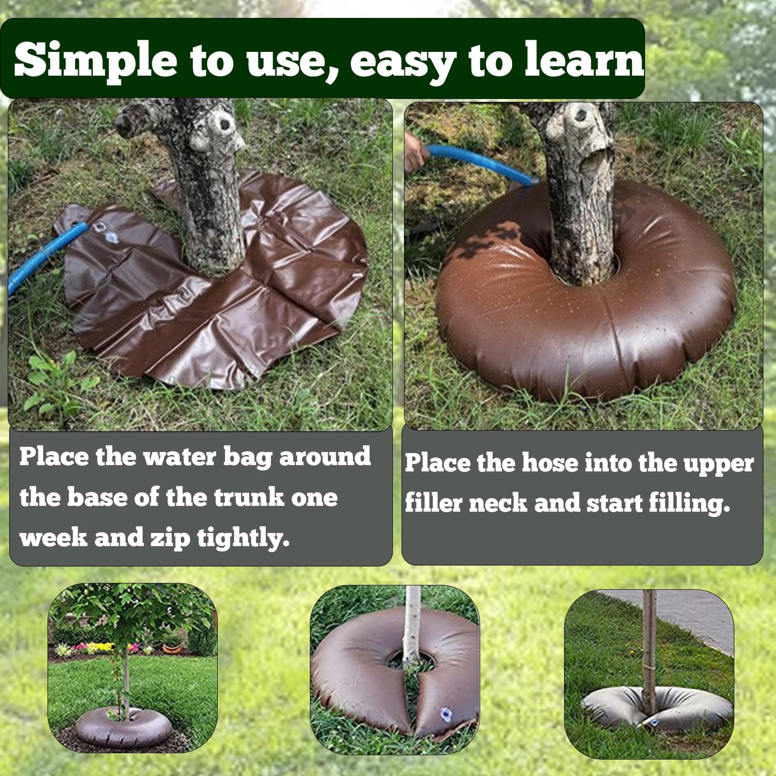 Sac D'arrosage pour Arbres, Pieux D'arrosage des Plantes, Sac D'arrosage pour Arbres, Dispositif D'irrigation Automatique, Sacs pour Arbres pour I'irrigation (90cm(78 L),Green 8 Pieces)