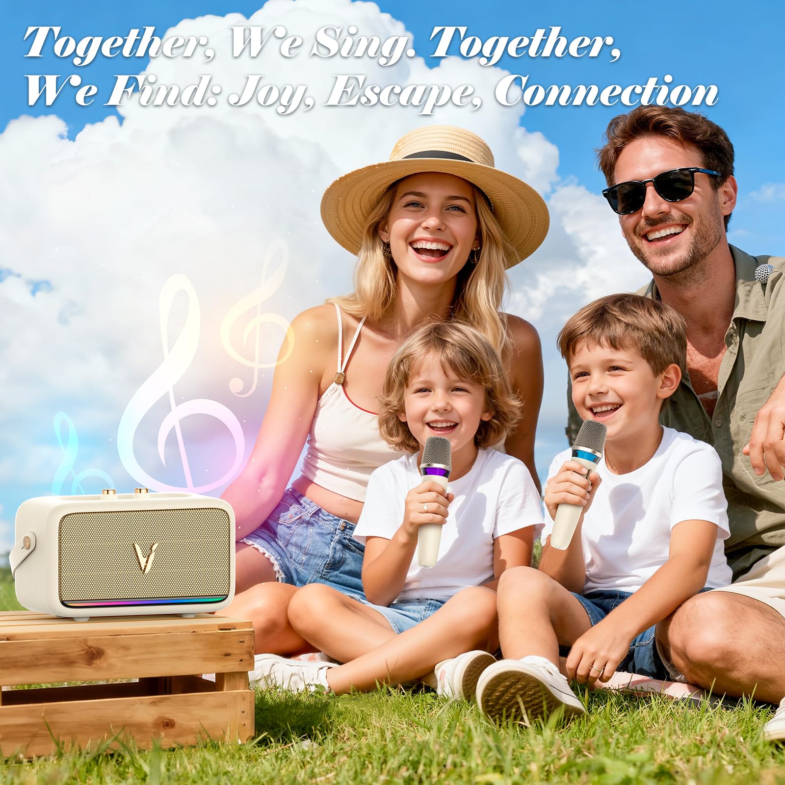 Macchina per karaoke con 2 microfoni wireless e involucro in morbida pelle, altoparlante Bluetooth portatile con 5 modalità di cambio vocale per feste a casa, supporto AUX/USB/TF, per bambini