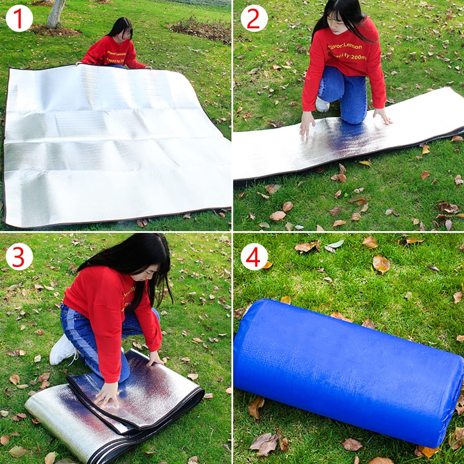 Camping Insulation Mat 200 * 150cm składana aluminiowa mata izolacyjna z pianki do spania na zewnątrz kemping, piesze wycieczki, piknik (srebrna)
