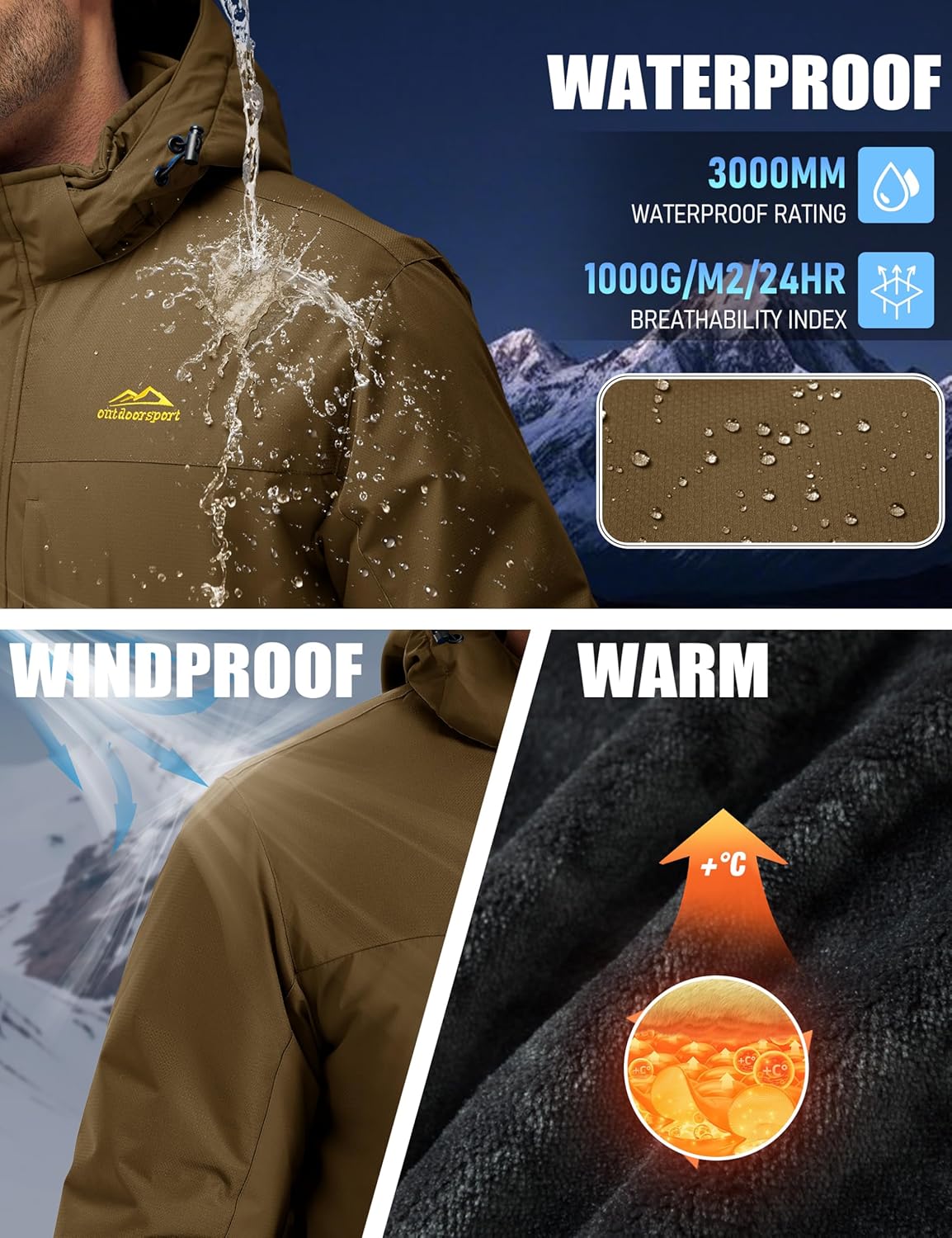 MAGCOMSEN Men's Winter Coats Ski Snow Waterproof Jackets Fleece Warm Snowboard Hooded Jacket Parka Raincoats 9 Pockets - Image 2