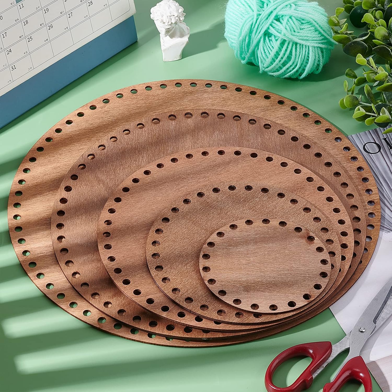 PH PandaHall 5 Sizes Natural Wooden Basket Bottom Round Circle Wood Base Shaper Brown Blank Crochet Bag Bottom for Basket Weaving Crochet Supplies DIY Bags Purse Making, 3.9/5.9/7.8/9.8/11.8"