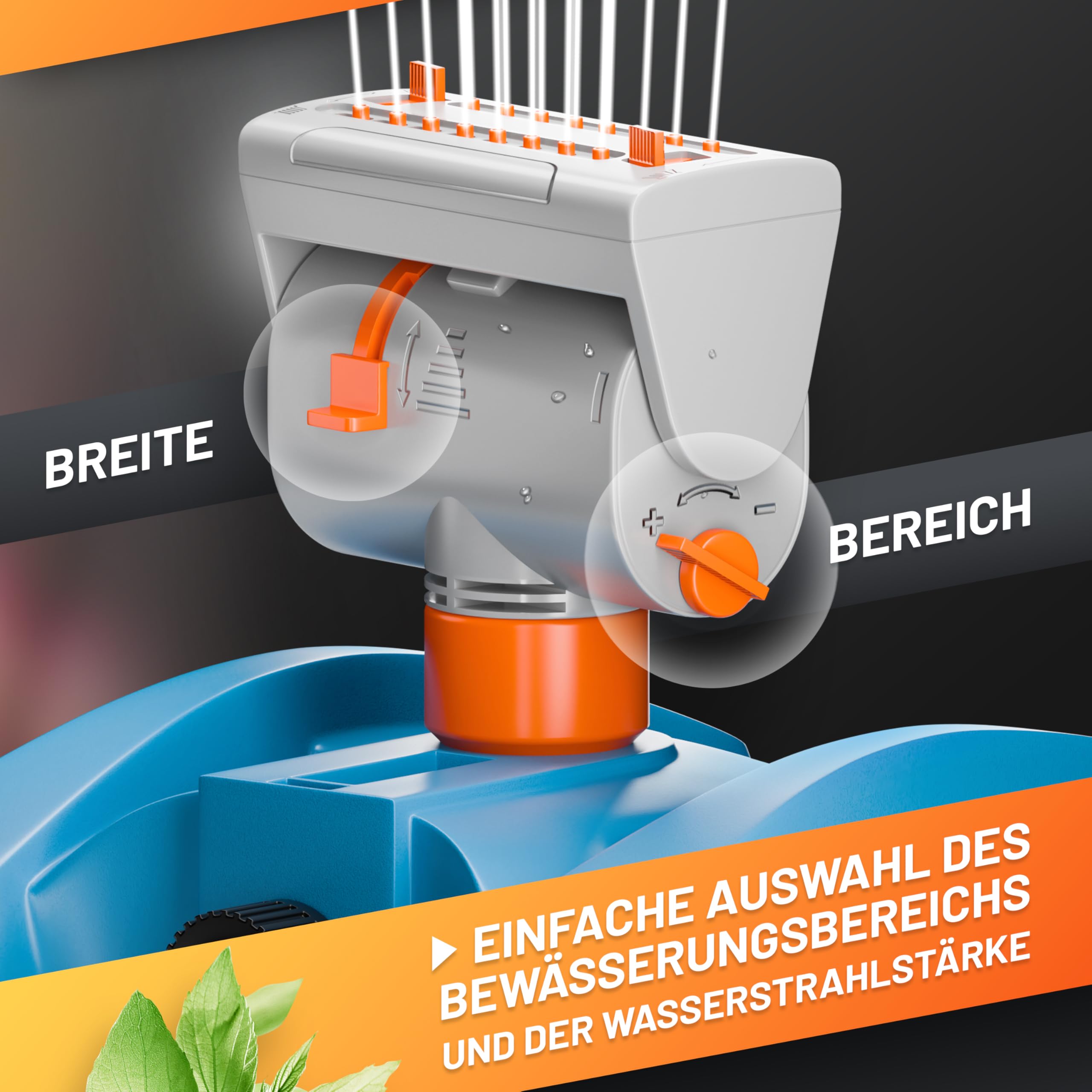 Robuster GRÜNTEK Oszillationssprinkler mit Turbo-Motor – Viereckregner mit 16-Düsen Bewässerungssystem, bruchfester ABS-Kunststoff, für gleichmäßige Beregnung großer Flächen