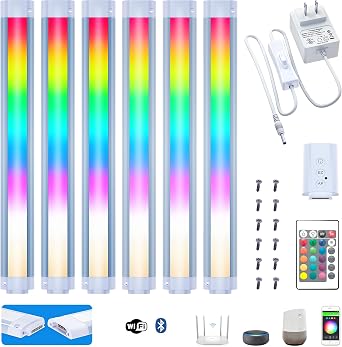 Plug in Under Cabinet Lighting Kit, Dimmable Kitchen Undercounter Lights, White & Color Ambiance Smart LED Bar Compatible with Alexa, Google Home. Under Counter Lights for Shelf, Sink, Desk, Closet.