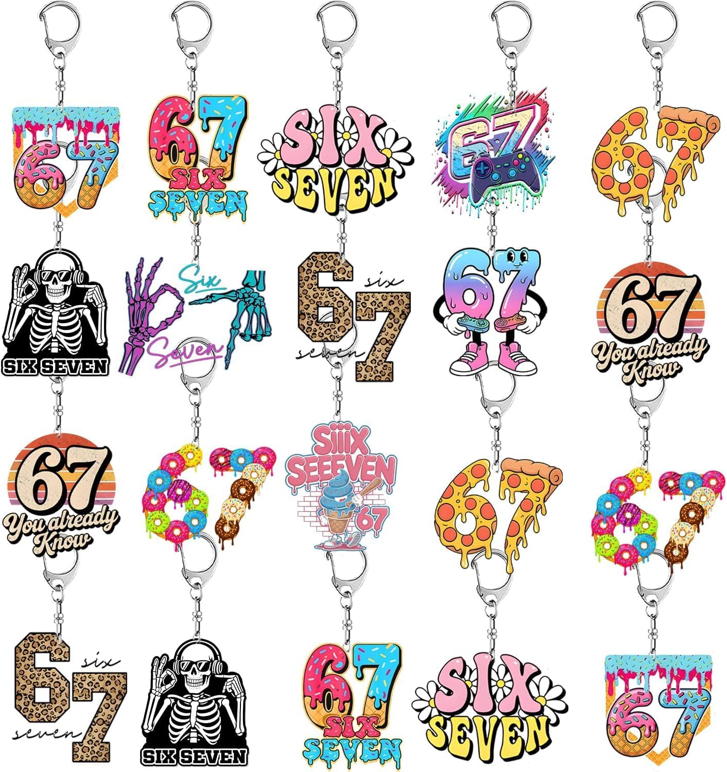 Six Seven Acrylic Keychain Funny 6 7 Party Favors Number Funny Six Seven Gifts Donut Ice Cream Baseball Meme 6 7 Elf Santa Christmas Gifts