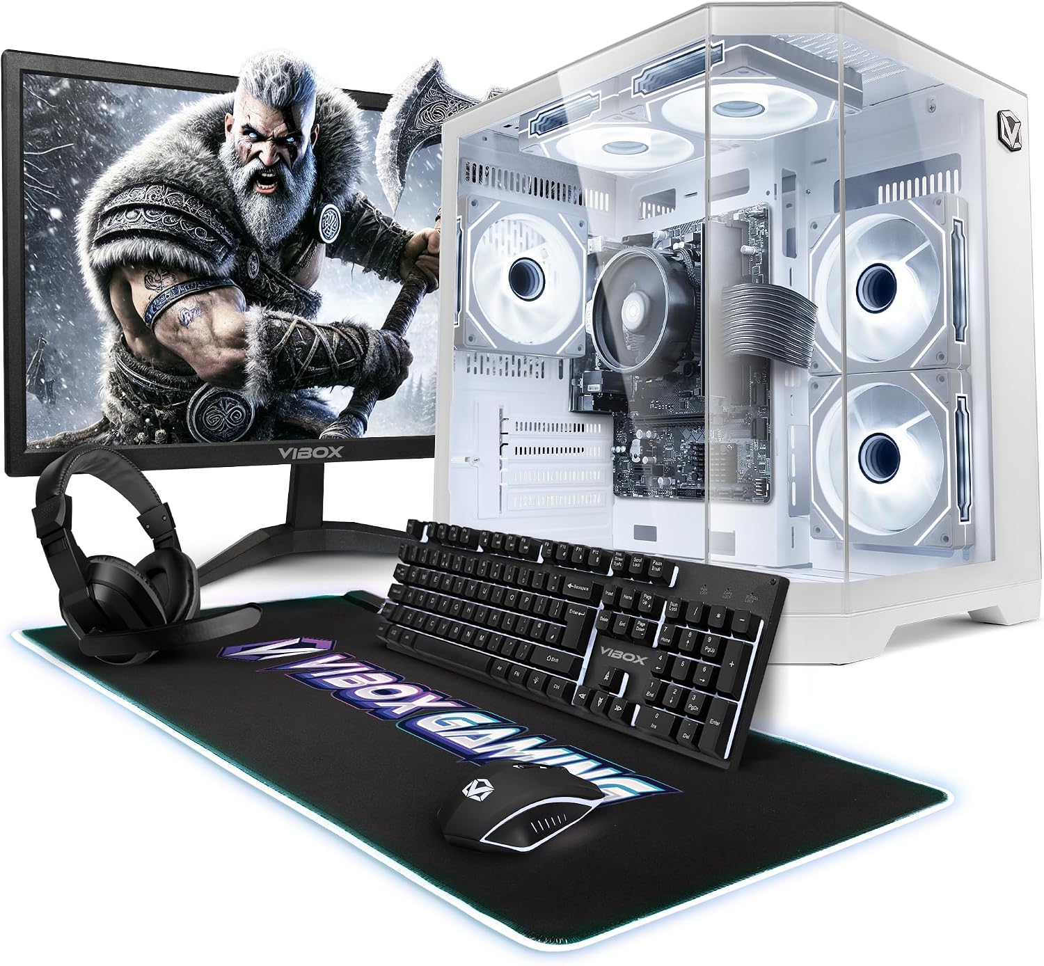 Vibox I-525 Complete Gaming PC with monitor, keyboard, mouse, and headset