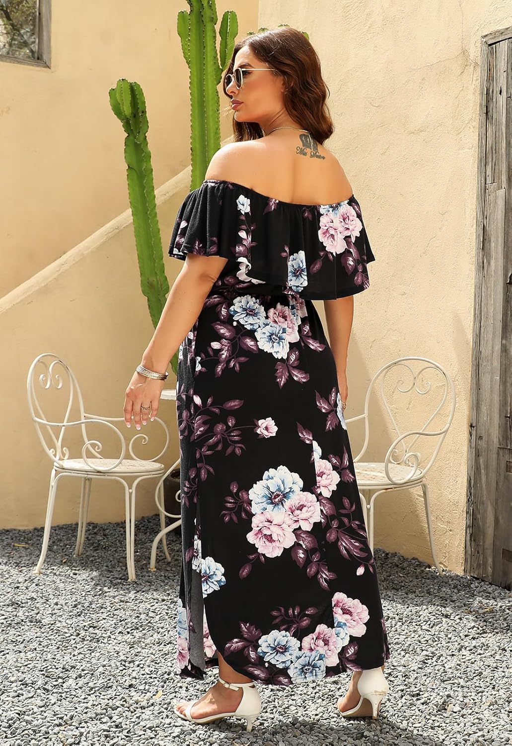 Nemidor Womens Plus Size Maxi Dress Summer Casual Loose Off Shoulder Slit Long Dresses with Pocket
