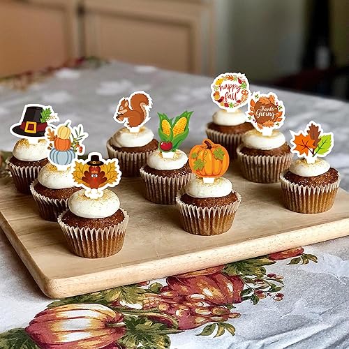 Miniatura 4 de 72 adornos para cupcakes de Acción de Gracias, palillos de comida de pavo, decoración de pastel de calabaza para otoño, fiesta de Acción de Gracias,