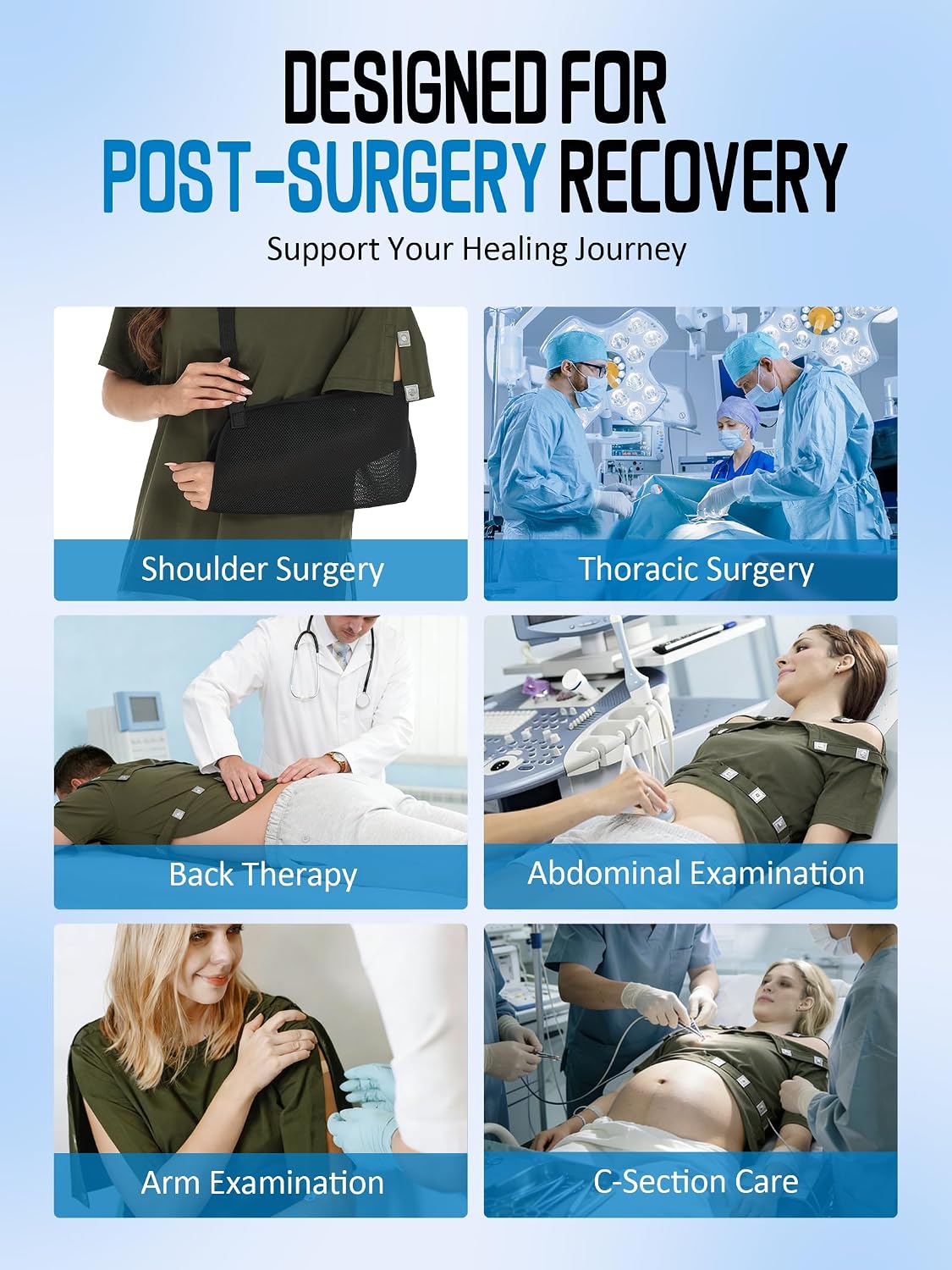 Magnetic Closure Shoulder Surgery Shirts Men Women Easy One-Handed Dressing Tear Away Recovery Shirts IV Access Dialysis