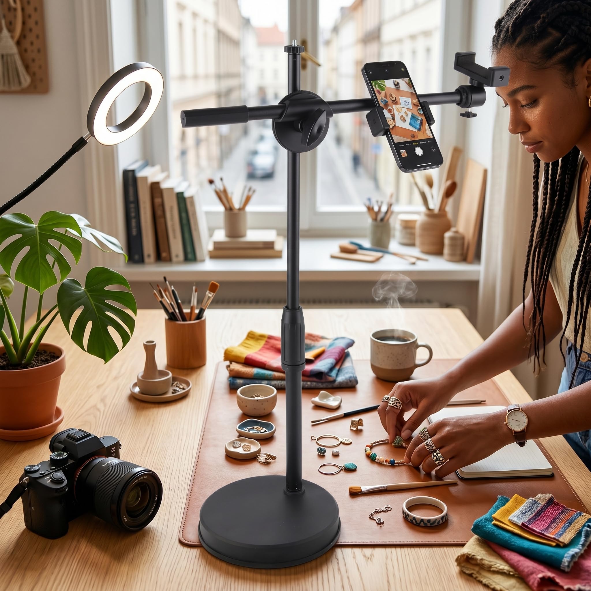 Pissente Support de Bureau pour Téléphone en Streaming en Direct, Support de Téléphone Réglable à 360 °, Support de Téléphone pour Photographie de Bureau, Support de Bras pour Prise de