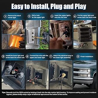 MOVOTOR LED Side Marker Light Assembly with White Sequential Turn Signal LED Front Corner Lights Compatible with 1994-1998 Chevy C/K 1500 2500 3500 C10 Silverado Tahoe Suburban