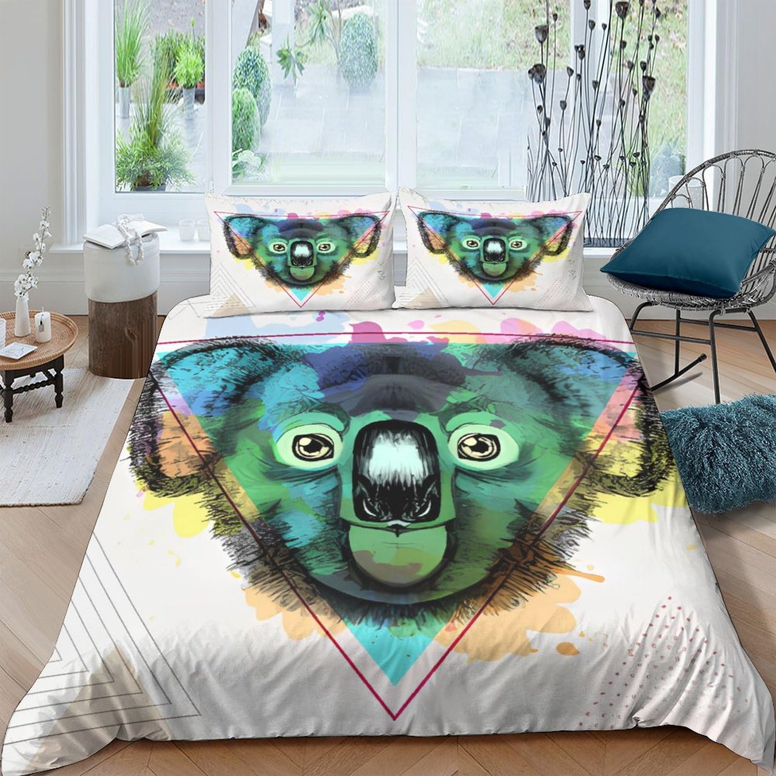 Housse de couette koala 3D imprimé géométrique en microfibre douce King