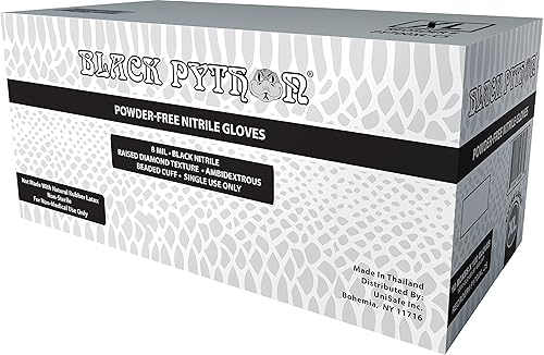 Miniatura 9 de BLACK PYTHON HD 8 MIL guantes desechables de nitrilo, sin látex y polvo, industrial, textura de diamante elevado, caja1000