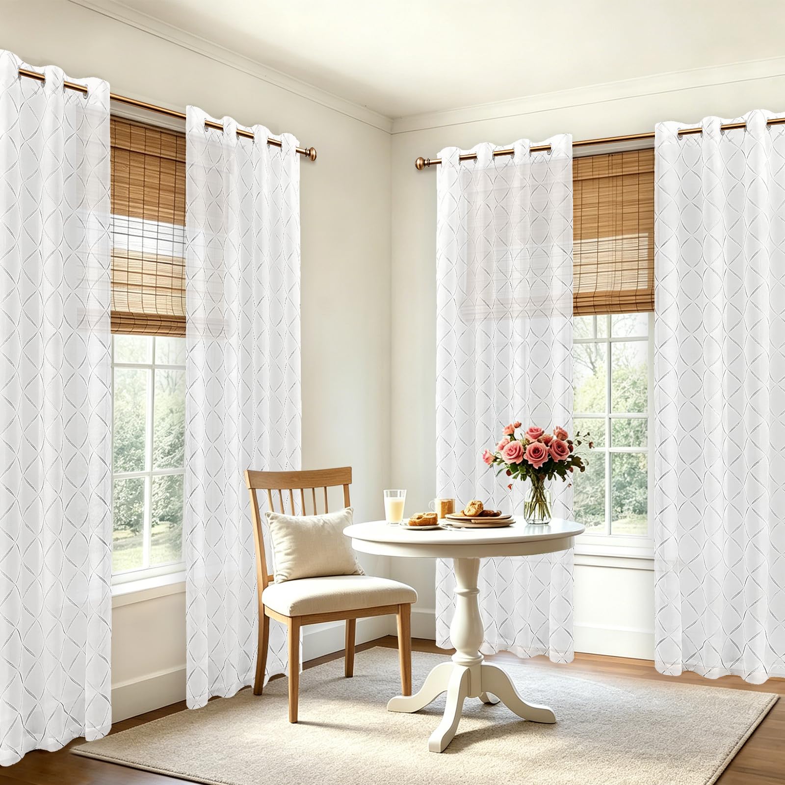 Ystyle Voile Gardinen Vorhänge 2er Set, 140x225cm, Transparente Vorhang Für Wohnzimmer Schlafzimmer Kinderzimmer Dekoschal, Gardinen Mit Ösen, Luftig Vorhang Durchlässig Sheer, Weiß