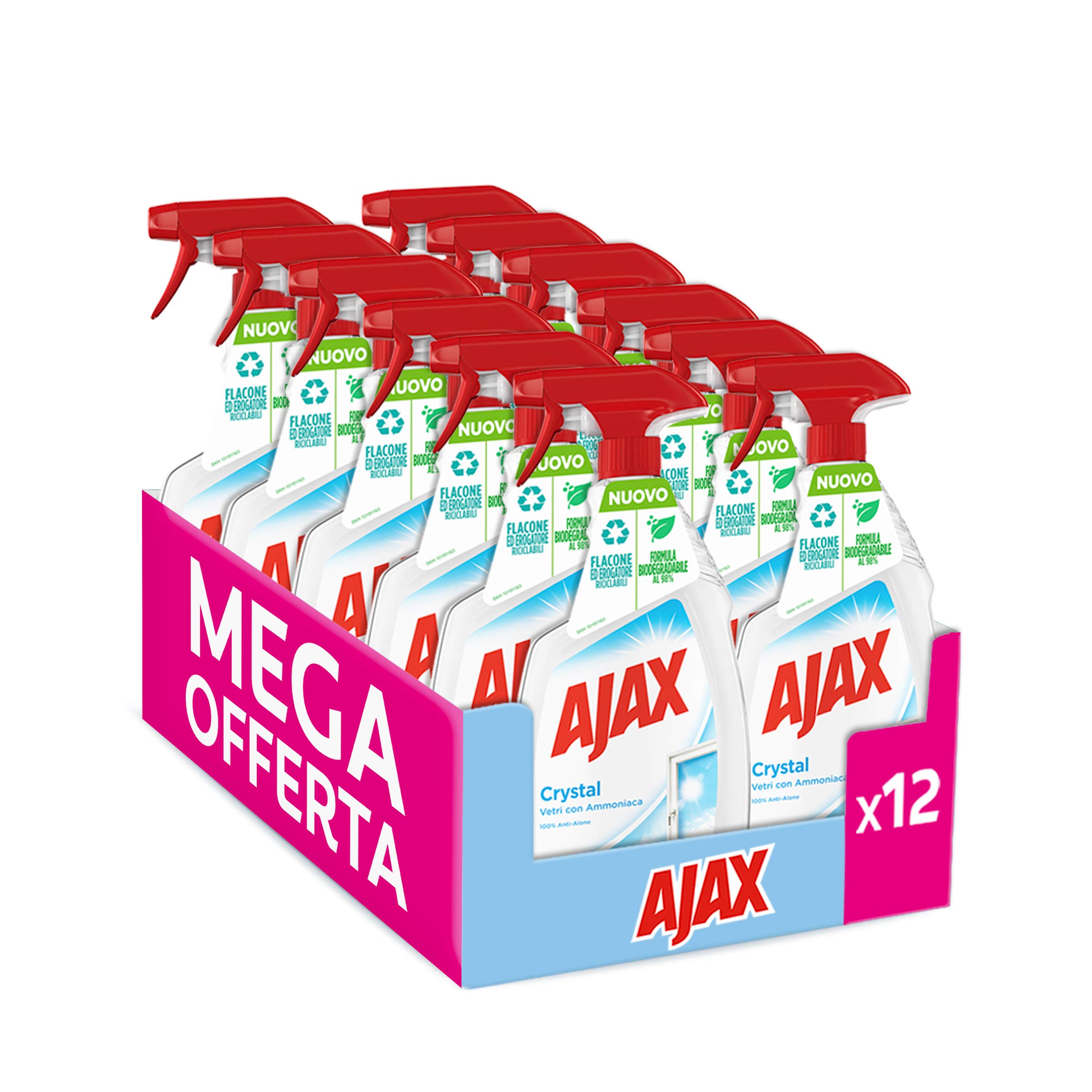 Ajax Spray Glas Crystal Clean – Packung von 12 x 750 ml – insgesamt: 9000 ml