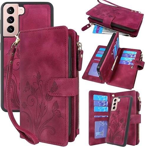 Lacass Funda para Samsung Galaxy S21 FE 5G 2022 12 ranuras para tarjetas Soporte para dinero en efectivo para tarjetas de identificación, bolsillo