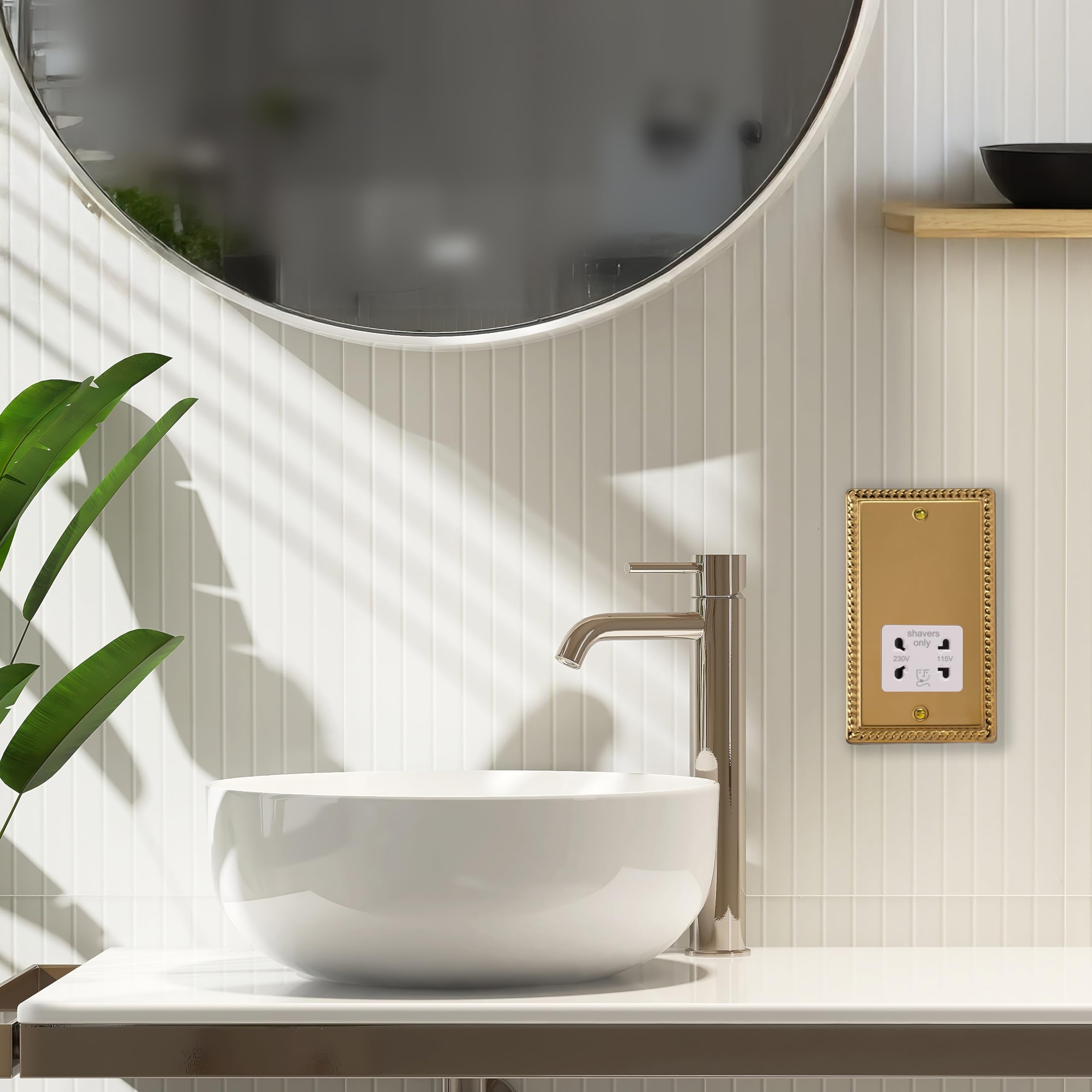 Varilight Bathroom Shaver Socket - Classic Georgian Brass With White Insert, XGSSW - Image 2