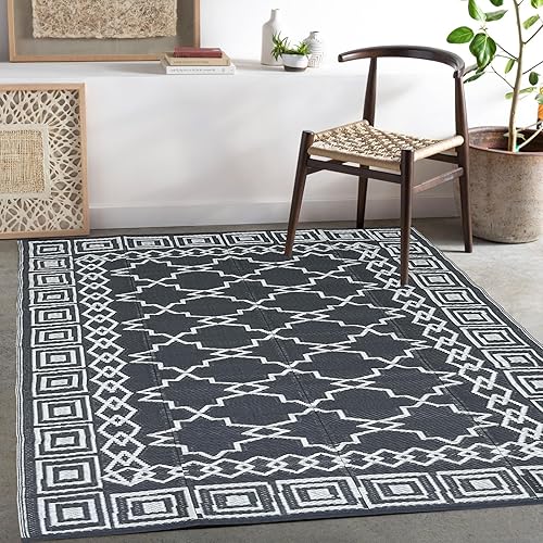 Miniatura 58 de Alfombras reversibles - Alfombra de paja de plástico, alfombra para exteriores, alfombra de área moderna, alfombra grande para exteriores, RV, Negro