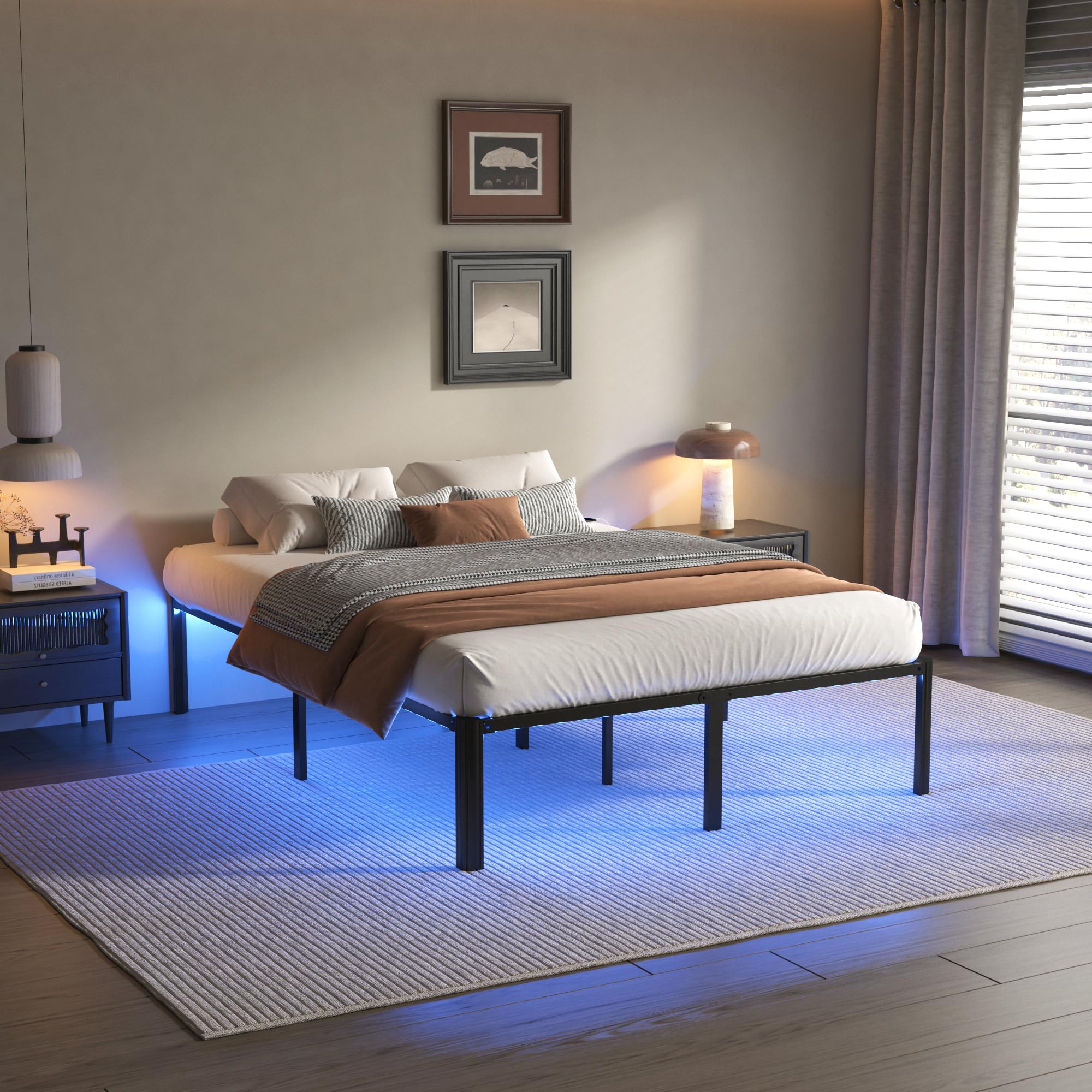 King Size Bed Frame with Led Lights 14 inch Heavy Duty Metal Platform Bed Frame King Size with