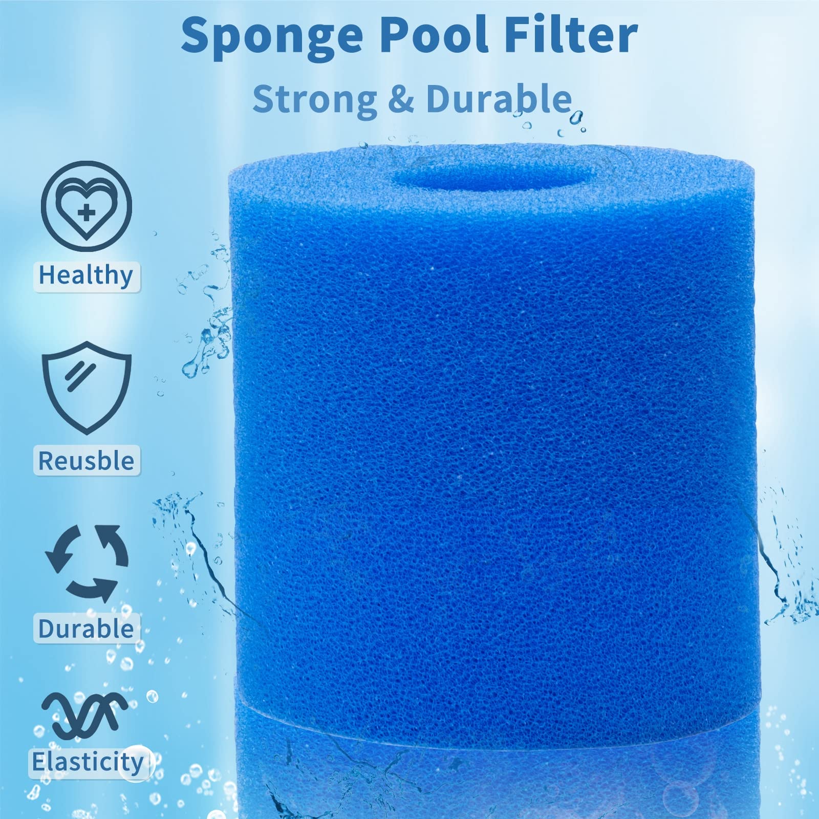 Cartouche de Filtre éponge pour Intex Type H, Filtre Piscine h, Éponge De Filtre Réutilisable Lavable, Filtres en Éponge Adaptés aux Piscines (Filtre H-4pièces)