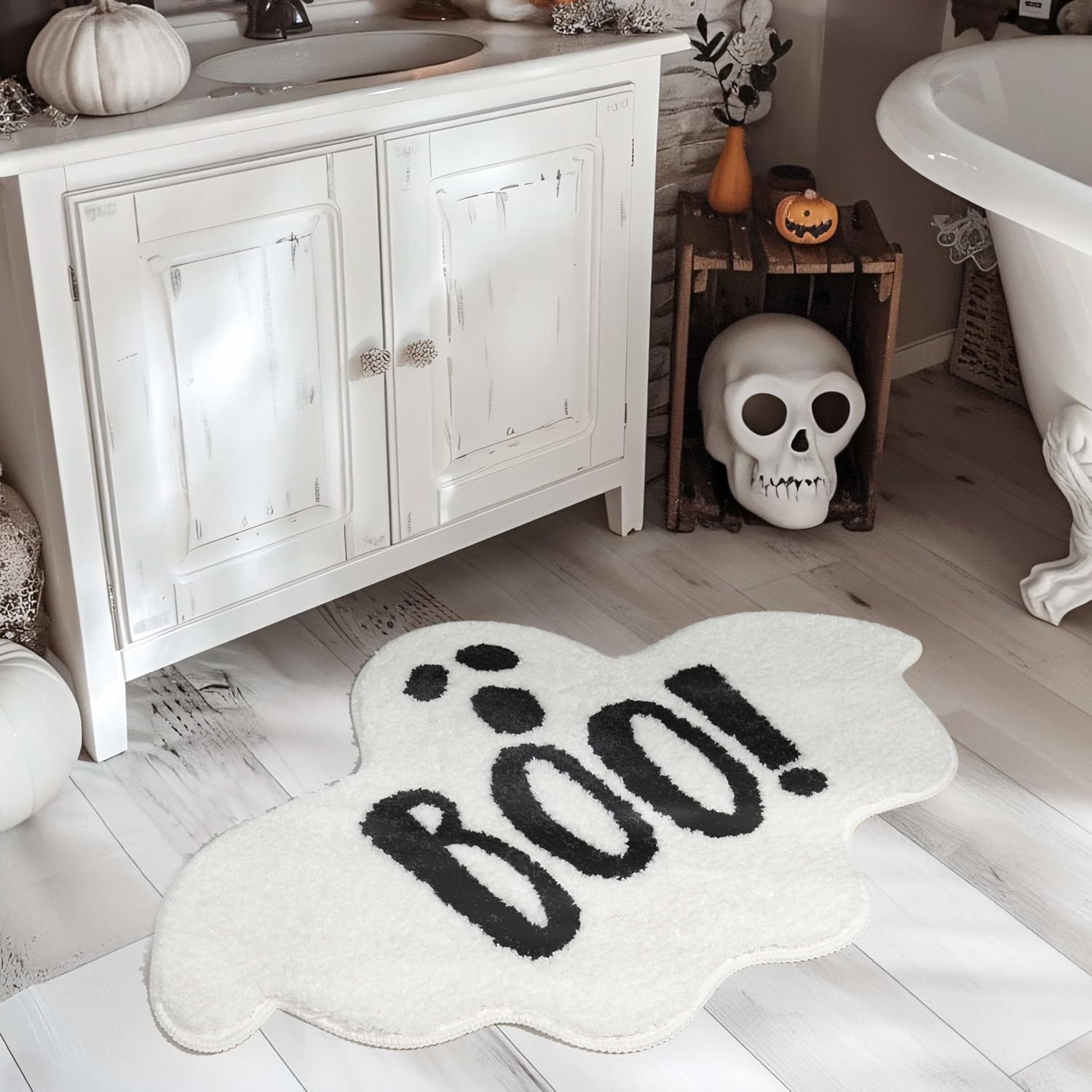 Ghost Bathroom Mat Halloween Bath Rug 20x32'' Gothic Funny Bathroom Decor