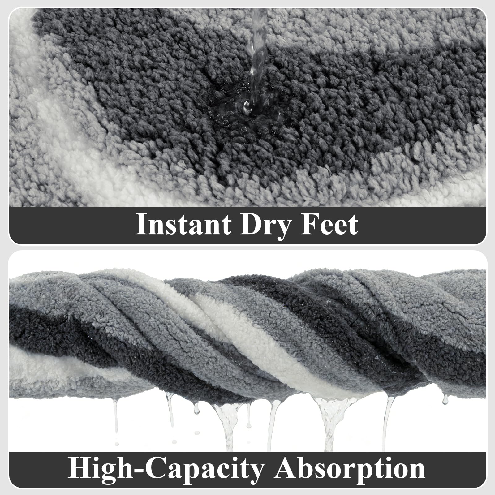 Enyhom Juego de 3 Alfombrillas de Baño Antideslizante, Alfombra Baño de Microfibra Super Absorbente Lujosos, Tapete Casa de Banho Suave y Cómoda, Lavables a Máquina, Alfombras para Baño, Aseo, Gris
