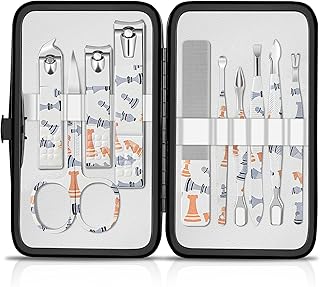 Manicure Set Nail Clippers Kit Professional Manicure Pedicure Care Tools 10pcs Stainless Steel Men Women Personal Care Grooming kit for Home Travel or Gift (Chess)