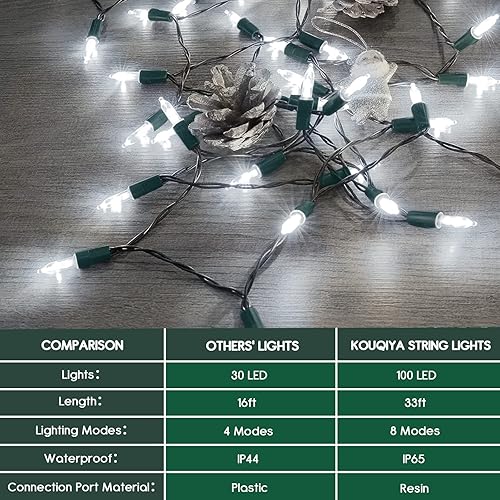 Miniatura 9 de Luces de Navidad que funcionan con pilas, 2 juegos de 50 luces LED de 17 pies con temporizador, 8 modos de luces impermeables para árbol de Navidad