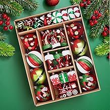 SHareconn Set of 75 Christmas Tree Baubles Elf Boots Christmas Decorations Shatterproof Plastic Large Pack for Parties Red Green White