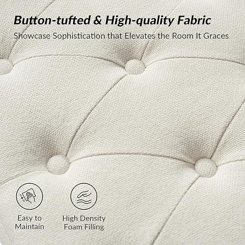 Miniatura 3 de HULALA HOME Banco otomano de almacenamiento con reposabrazos enrollado, banco de cama con botones copetudos con patas de madera maciza, tapa